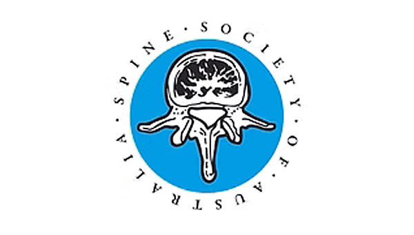 Logo of the Spine Society of Australia featuring a spinal vertebra illustration.