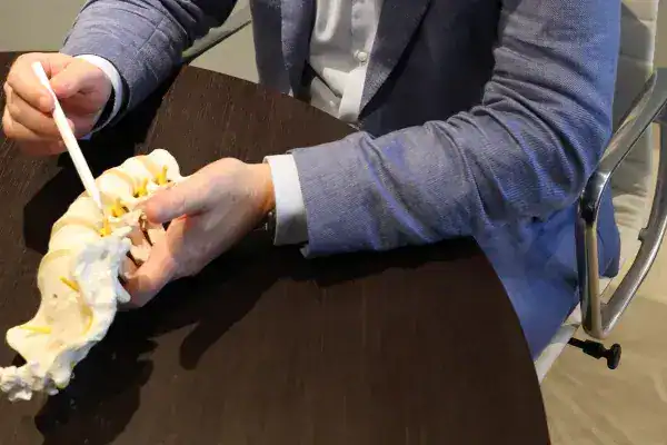 Dentist explaining dental treatment to patient with dental model.